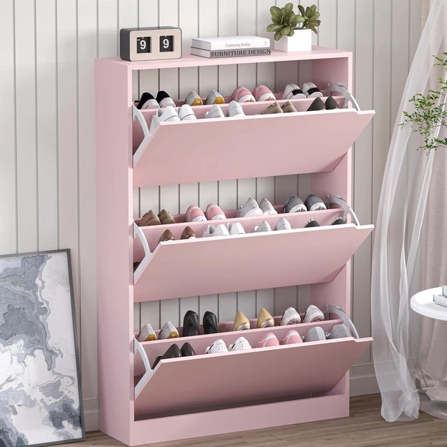 Main image of Shoe Cabinet with 3 Flip Drawers, Hidden Wood Shoe Cabinet,Freestanding Shoe Storage Cabinet for Entryway Hallway.White. 47.2" H*31.5" W*9.45" D (Pink)