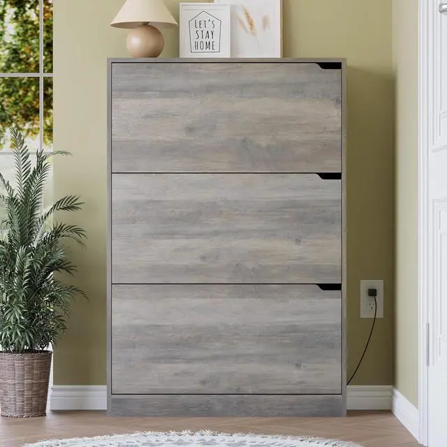 Alt view image 7 of 7 - Shoe Cabinet with Odor Control and Back Panels, Deodorizing Slim 3-Flip Shoe Storage Cabinet for Entryway, Freestanding Hidden Shoe Rack Organizer for Entrance, Hallway, Bedroom
