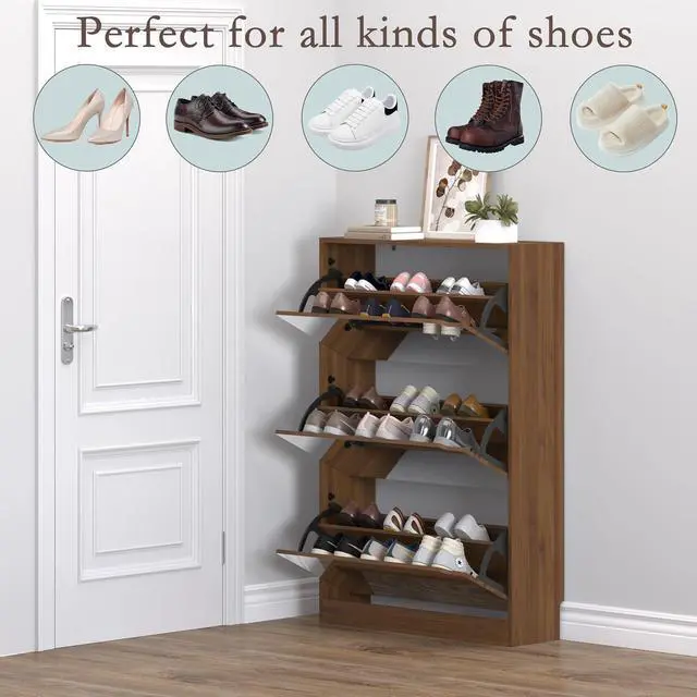Alt view image 4 of 7 - Shoe Cabinet with 3-Flip Mirror Drawers, Freestanding Shoe Rack Organizer with Hidden Handle, Slim Narrow Shoe Storage Cabinet for Entryway, Entrance, Hallway, Bedroom