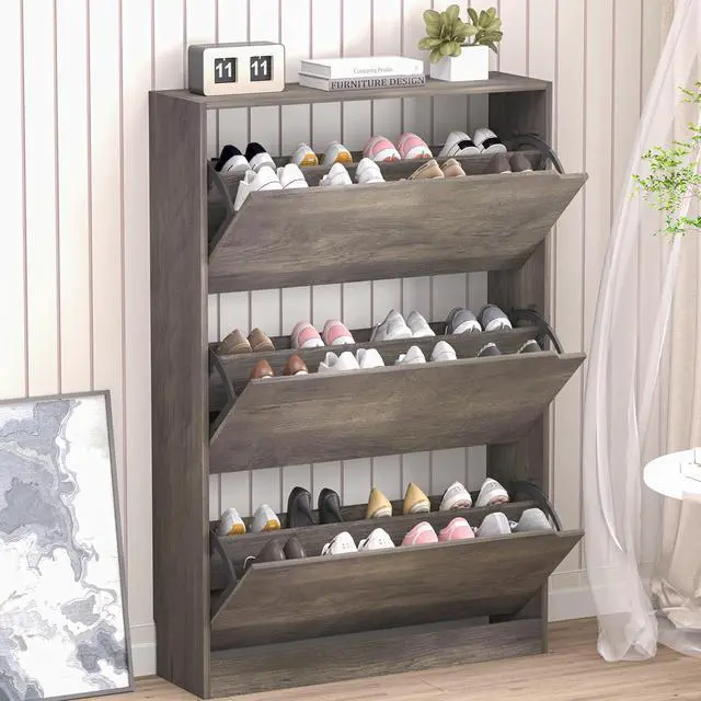 Main image of Shoe Cabinet with 3 Flip Drawers, Hidden Wood Shoe Cabinet,Freestanding Shoe Storage Cabinet for Entryway Hallway