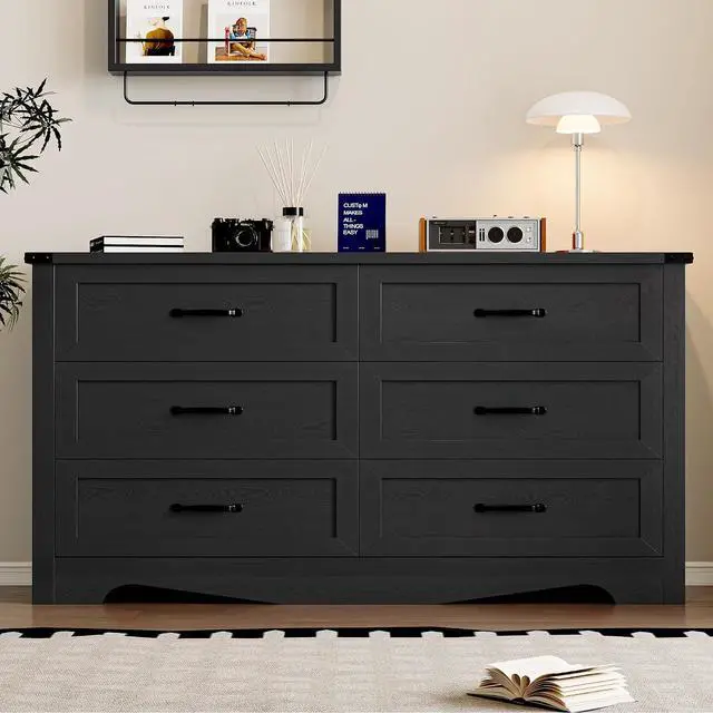 Alt view image 3 of 7 - 6-Drawer Dresser for Bedroom, Modern Wooden Chest of Drawers with Metal Handles, Anti-Tipping Design, Sturdy and Stable Storage Organizer for Living Room, Entryway, Home Office