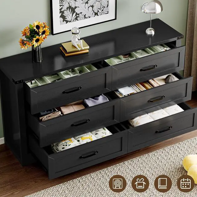Alt view image 5 of 7 - 6-Drawer Dresser for Bedroom, Modern Wooden Chest of Drawers with Metal Handles, Anti-Tipping Design, Sturdy and Stable Storage Organizer for Living Room, Entryway, Home Office