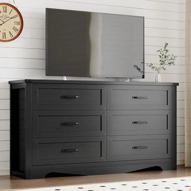 Alt view image 7 of 7 - 6-Drawer Dresser for Bedroom, Modern Wooden Chest of Drawers with Metal Handles, Anti-Tipping Design, Sturdy and Stable Storage Organizer for Living Room, Entryway, Home Office