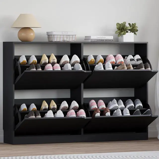 Main image of Shoe Cabinet with 4 Flip Drawers, Narrow Hidden Shoe Storage Cabinet, Slim Freestanding Shoe Rack Organizer for Entryway, Hallway, Bedroom, Living Room