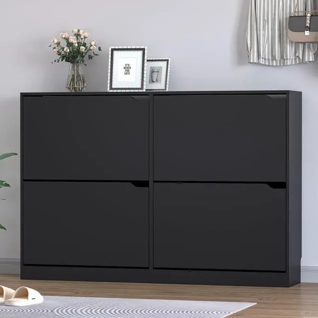 Alt view image 3 of 7 - Shoe Cabinet with 4 Flip Drawers, Narrow Hidden Shoe Storage Cabinet, Slim Freestanding Shoe Rack Organizer for Entryway, Hallway, Bedroom, Living Room
