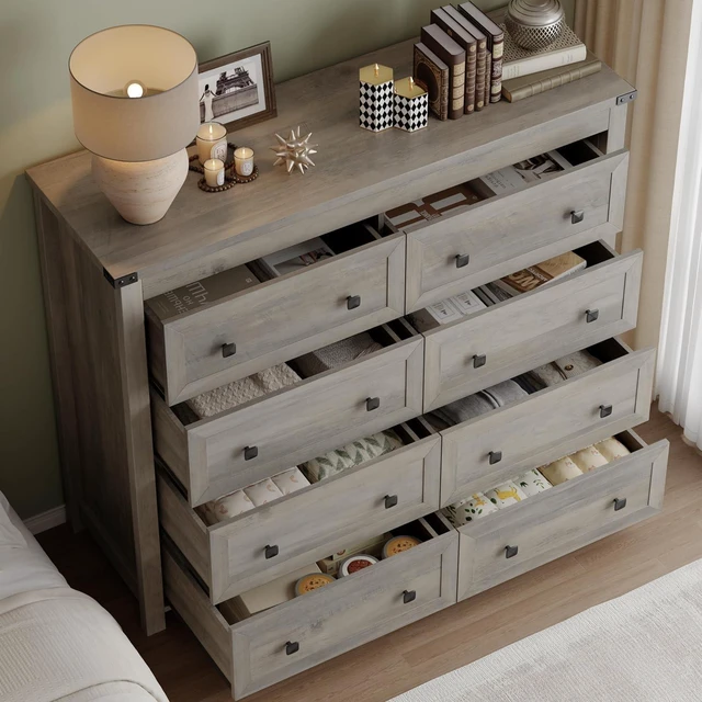 Alt view image 4 of 7 - Tall 8-Drawer Dresser, Modern Wooden Storage Chest of Drawers, Dresser TV Stand, Wood Drawer Organizer with Metal Handles for Bedroom, Living Room, Hallway