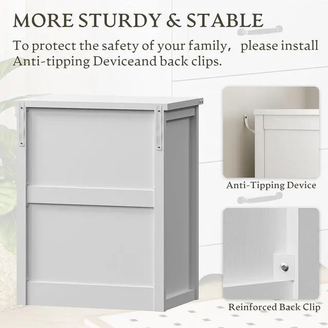Alt view image 6 of 7 - Night Stand with 3 Drawers, Wave Base Bedside Table Dresser with Metal Handles, Sturdy Wooden End Side Table Storage Cabinet with Anti-Tipping Design for Bedroom
