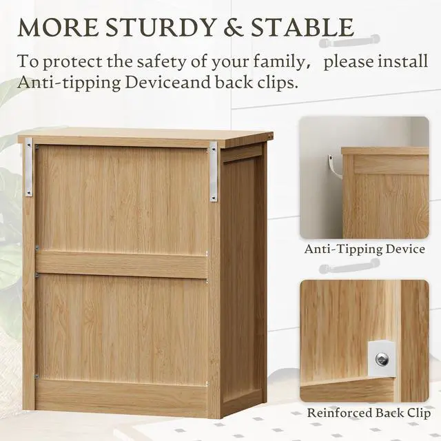 Alt view image 6 of 7 - Night Stand Set of 2, 3 Drawers Bedside Table Dresser with Metal Handles, Sturdy Wooden End Side Table Storage Cabinet with Anti-Tipping Design for Bedroom