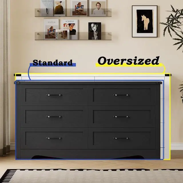 Alt view image 4 of 7 - 6-Drawer Dresser for Bedroom, Modern Wooden Chest of Drawers with Metal Handles, Anti-Tipping Design, Sturdy and Stable Storage Organizer for Living Room, Entryway, Home Office
