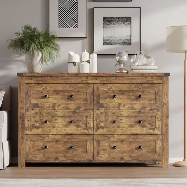 Alt view image 3 of 7 - 6-Drawer Dresser, Modern Wooden Storage Chest of Drawers, Dresser TV Stand, Wood Drawer Organizer with Metal Handles for Bedroom, Living Room, Hallway