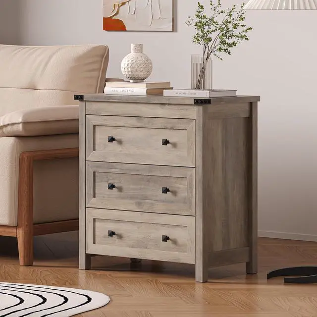 Main image of 3-Drawer Night Stand, Modern Bedside Table Dresser with Metal Handles, Sturdy Wooden End Side Table Storage Cabinet with Anti-Tipping Design for Bedroom