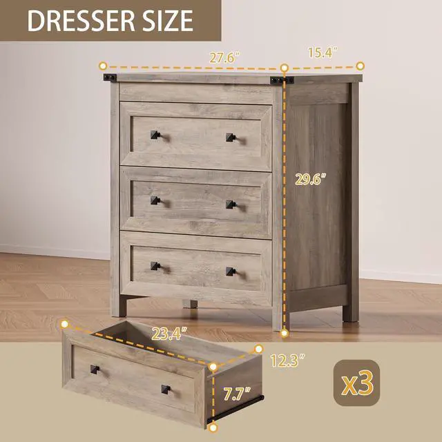 Alt view image 2 of 7 - 3-Drawer Night Stand, Modern Bedside Table Dresser with Metal Handles, Sturdy Wooden End Side Table Storage Cabinet with Anti-Tipping Design for Bedroom