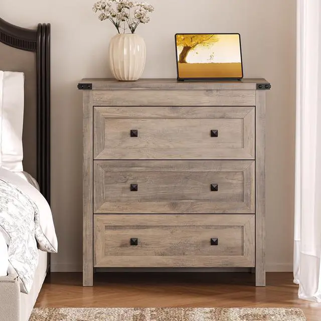 Alt view image 3 of 7 - 3-Drawer Night Stand, Modern Bedside Table Dresser with Metal Handles, Sturdy Wooden End Side Table Storage Cabinet with Anti-Tipping Design for Bedroom