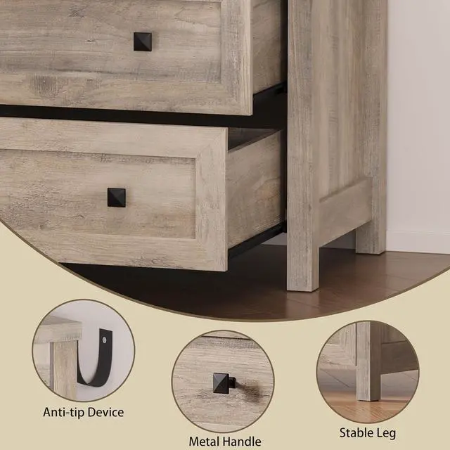Alt view image 5 of 7 - 3-Drawer Night Stand, Modern Bedside Table Dresser with Metal Handles, Sturdy Wooden End Side Table Storage Cabinet with Anti-Tipping Design for Bedroom