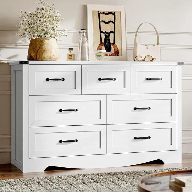 Main image of 7-Drawer Dresser for Bedroom, Modern Wooden Chest of Drawers with Metal Handles, Anti-Tipping Design, Sturdy and Stable Storage Organizer for Living Room, Entryway, Home Office