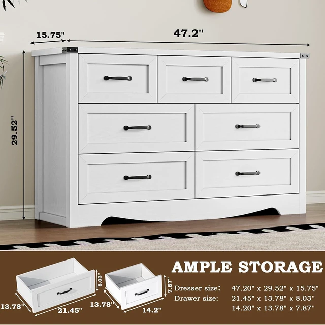 Alt view image 2 of 7 - 7-Drawer Dresser for Bedroom, Modern Wooden Chest of Drawers with Metal Handles, Anti-Tipping Design, Sturdy and Stable Storage Organizer for Living Room, Entryway, Home Office