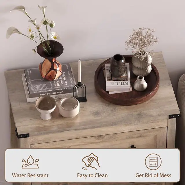 Alt view image 6 of 7 - 3-Drawer Night Stand, Modern Bedside Table Dresser with Metal Handles, Sturdy Wooden End Side Table Storage Cabinet with Anti-Tipping Design for Bedroom