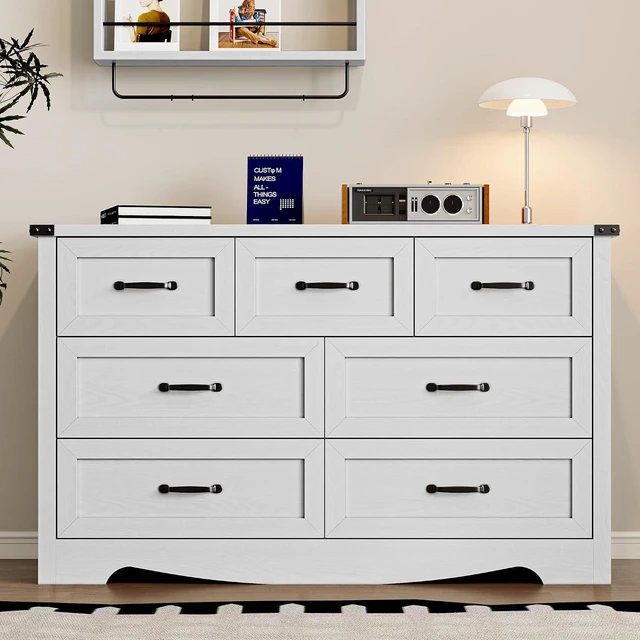 Alt view image 3 of 7 - 7-Drawer Dresser for Bedroom, Modern Wooden Chest of Drawers with Metal Handles, Anti-Tipping Design, Sturdy and Stable Storage Organizer for Living Room, Entryway, Home Office