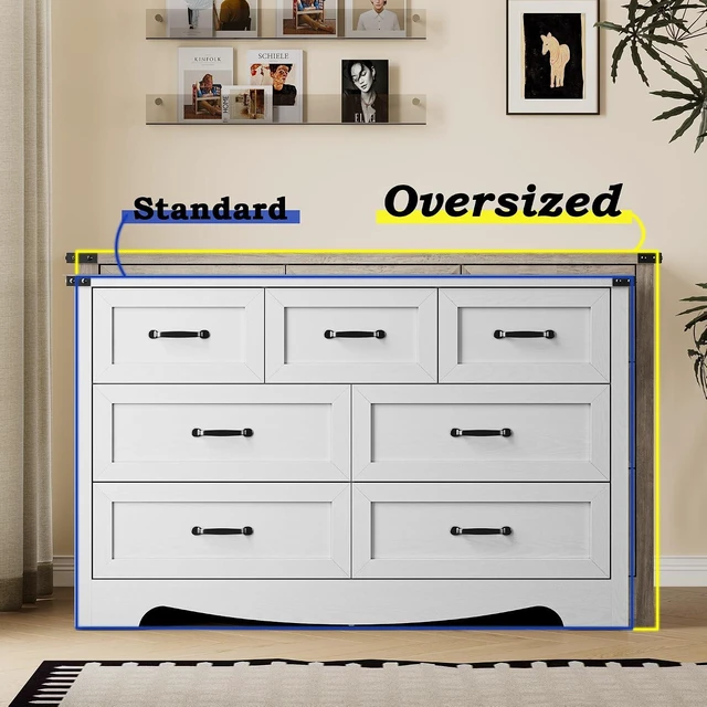 Alt view image 4 of 7 - 7-Drawer Dresser for Bedroom, Modern Wooden Chest of Drawers with Metal Handles, Anti-Tipping Design, Sturdy and Stable Storage Organizer for Living Room, Entryway, Home Office
