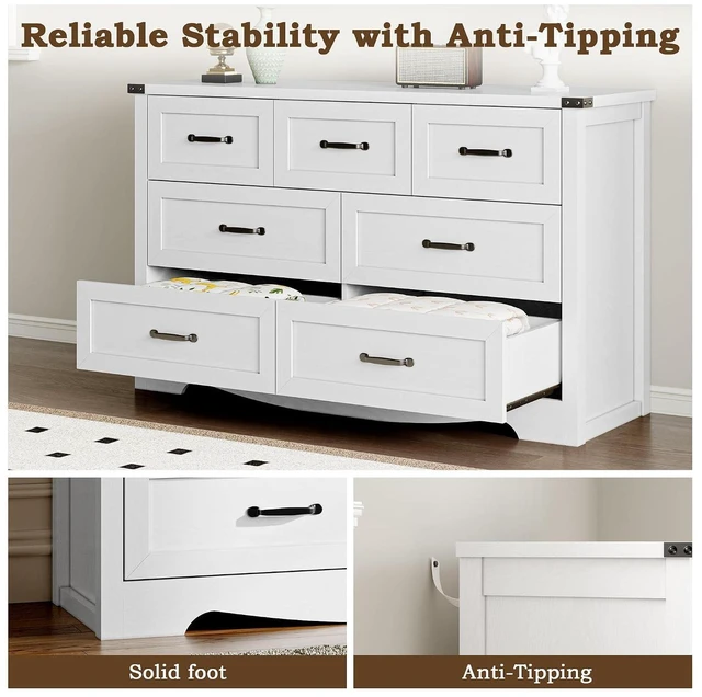 Alt view image 6 of 7 - 7-Drawer Dresser for Bedroom, Modern Wooden Chest of Drawers with Metal Handles, Anti-Tipping Design, Sturdy and Stable Storage Organizer for Living Room, Entryway, Home Office