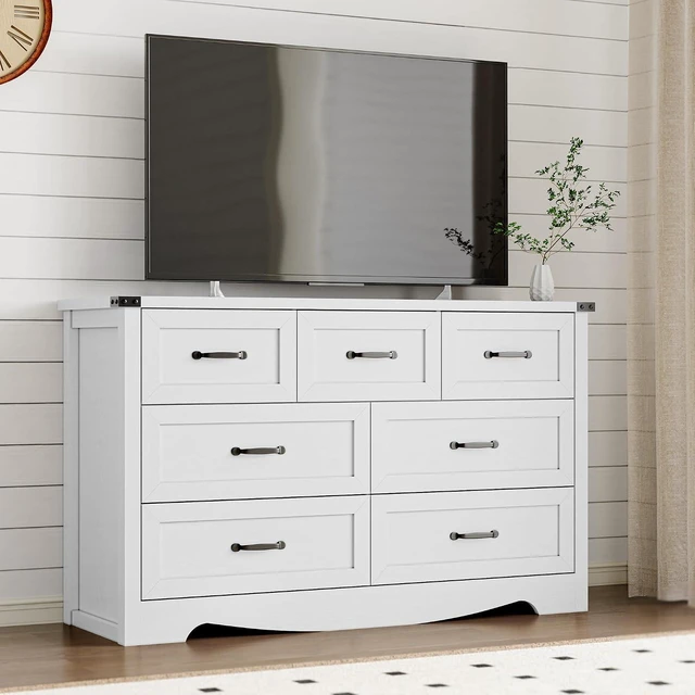 Alt view image 7 of 7 - 7-Drawer Dresser for Bedroom, Modern Wooden Chest of Drawers with Metal Handles, Anti-Tipping Design, Sturdy and Stable Storage Organizer for Living Room, Entryway, Home Office