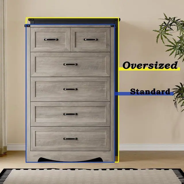 Alt view image 4 of 7 - Tall 6-Drawer Dresser for Bedroom, Modern Wooden Chest of Drawers with Metal Handles, Anti-Tipping Design, Sturdy and Stable Storage Organizer for Living Room, Entryway, Home Office, Standard