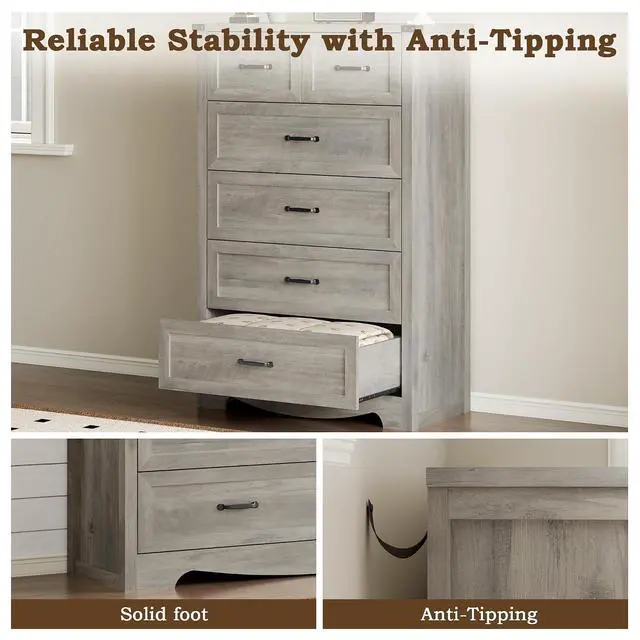 Alt view image 6 of 7 - Tall 6-Drawer Dresser for Bedroom, Modern Wooden Chest of Drawers with Metal Handles, Anti-Tipping Design, Sturdy and Stable Storage Organizer for Living Room, Entryway, Home Office, Standard