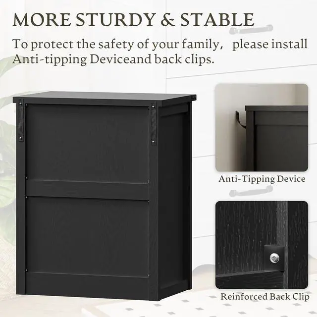 Alt view image 6 of 7 - Night Stand with 3 Drawers, Wave Base Bedside Table Dresser with Metal Handles, Sturdy Wooden End Side Table Storage Cabinet with Anti-Tipping Design for Bedroom