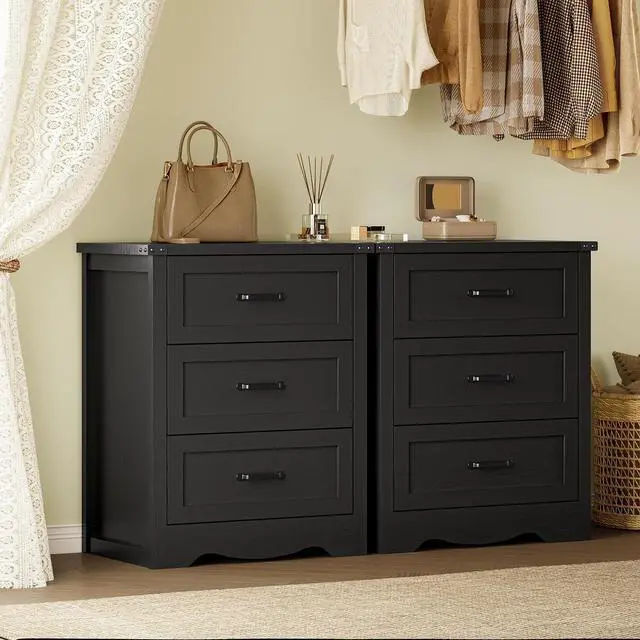 Alt view image 7 of 7 - 3-Drawer Dresser for Bedroom, Small Wooden Chest of Drawers with Metal Handles, Narrow Storage Cabinet with Anti-Tipping Design, Sturdy Dresser Organizer for Closet, Living Room, Entryway