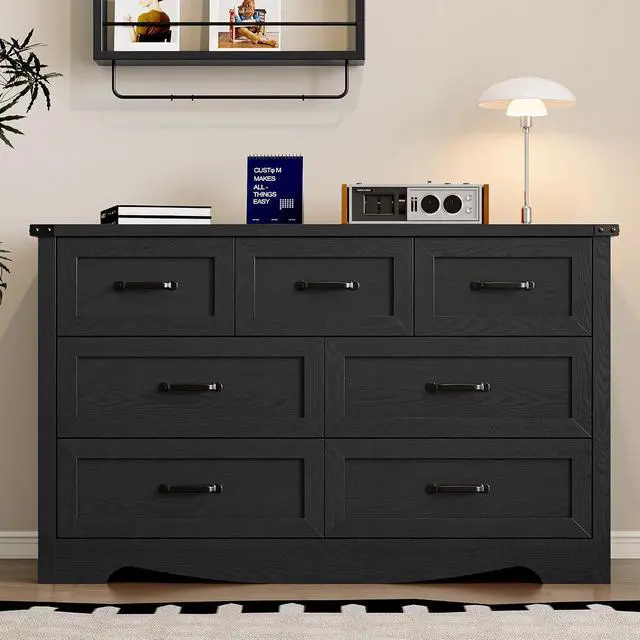 Alt view image 3 of 7 - 7-Drawer Dresser for Bedroom, Modern Wooden Chest of Drawers with Metal Handles, Anti-Tipping Design, Sturdy and Stable Storage Organizer for Living Room, Entryway, Home Office