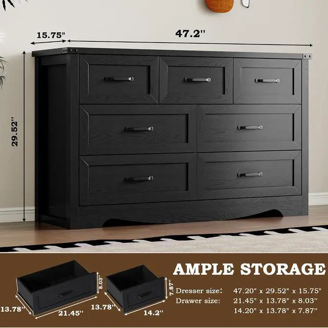 Alt view image 2 of 7 - 7-Drawer Dresser for Bedroom, Modern Wooden Chest of Drawers with Metal Handles, Anti-Tipping Design, Sturdy and Stable Storage Organizer for Living Room, Entryway, Home Office