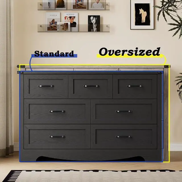 Alt view image 4 of 7 - 7-Drawer Dresser for Bedroom, Modern Wooden Chest of Drawers with Metal Handles, Anti-Tipping Design, Sturdy and Stable Storage Organizer for Living Room, Entryway, Home Office