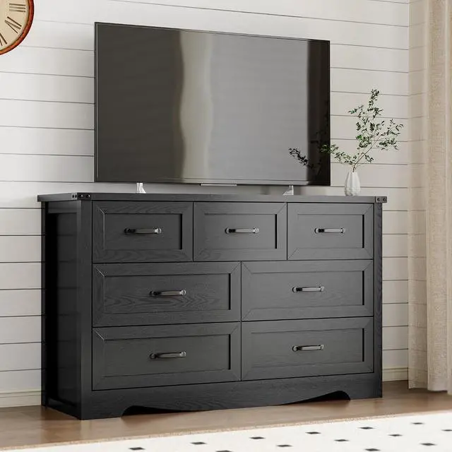 Alt view image 7 of 7 - 7-Drawer Dresser for Bedroom, Modern Wooden Chest of Drawers with Metal Handles, Anti-Tipping Design, Sturdy and Stable Storage Organizer for Living Room, Entryway, Home Office
