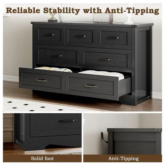 Alt view image 6 of 7 - 7-Drawer Dresser for Bedroom, Modern Wooden Chest of Drawers with Metal Handles, Anti-Tipping Design, Sturdy and Stable Storage Organizer for Living Room, Entryway, Home Office