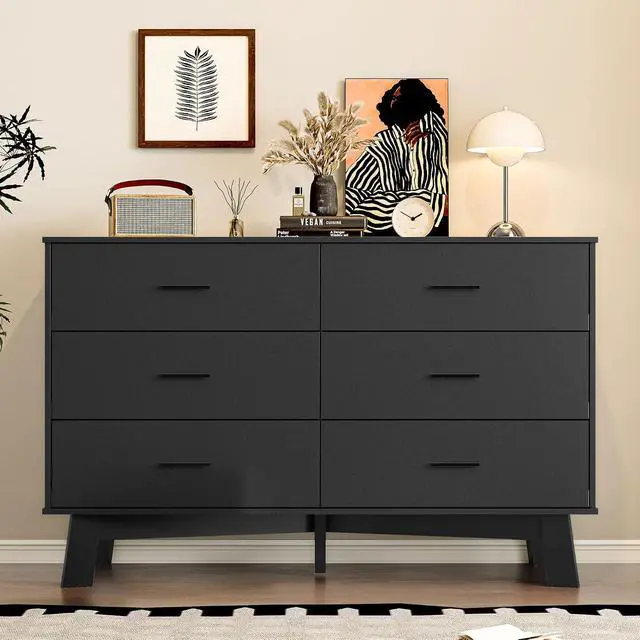 Alt view image 3 of 7 - Dresser for Bedroom with 6-Drawer, 47.2" Modern Chest of Drawers with Metal Handles, X-Shape Base & Adjustable Center Leg, Anti-Tip Closet Organizers and Storage