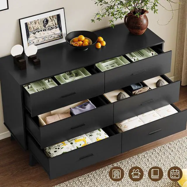 Alt view image 4 of 7 - Dresser for Bedroom with 6-Drawer, 47.2" Modern Chest of Drawers with Metal Handles, X-Shape Base & Adjustable Center Leg, Anti-Tip Closet Organizers and Storage