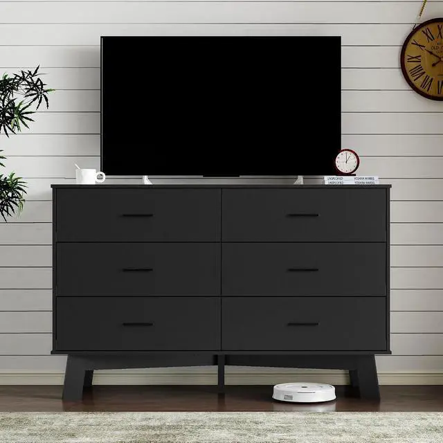 Alt view image 5 of 7 - Dresser for Bedroom with 6-Drawer, 47.2" Modern Chest of Drawers with Metal Handles, X-Shape Base & Adjustable Center Leg, Anti-Tip Closet Organizers and Storage