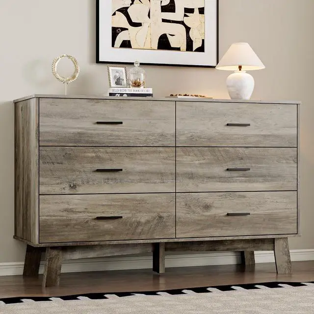 Main image of Dresser for Bedroom with 6-Drawer, 47.2" Modern Chest of Drawers with Metal Handles, X-Shape Base & Adjustable Center Leg, Anti-Tip Closet Organizers and Storage
