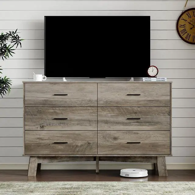 Alt view image 5 of 7 - Dresser for Bedroom with 6-Drawer, 47.2" Modern Chest of Drawers with Metal Handles, X-Shape Base & Adjustable Center Leg, Anti-Tip Closet Organizers and Storage