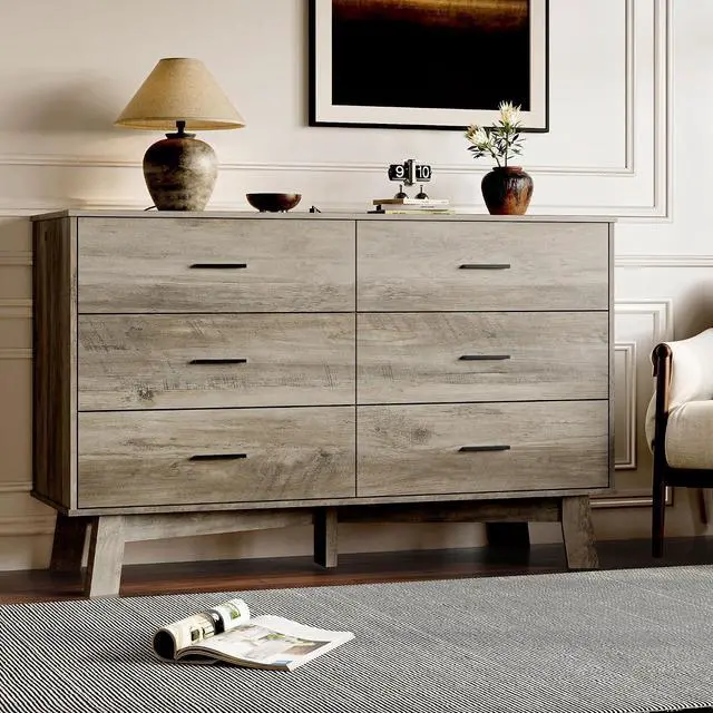 Alt view image 7 of 7 - Dresser for Bedroom with 6-Drawer, 47.2" Modern Chest of Drawers with Metal Handles, X-Shape Base & Adjustable Center Leg, Anti-Tip Closet Organizers and Storage