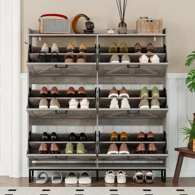 Alt view image 7 of 7 - Shoe Cabinet with 6 Flip Drawers Narrow Shoe Storage Cabinet Organizer Wooden Freestanding Shoe Rack Hidden Slim Shoes Storage Cabinet for Entryway, Hallway, Living Room, Bedroom