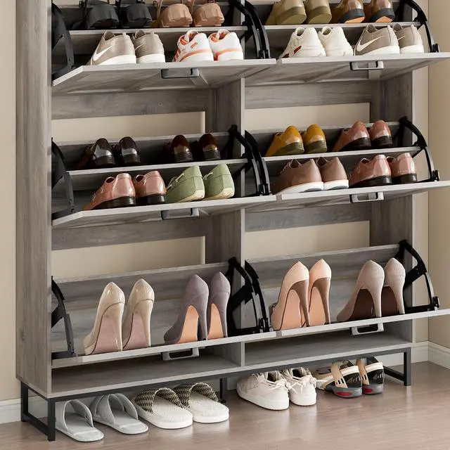 Alt view image 6 of 7 - Shoe Cabinet with 6 Flip Drawers Narrow Shoe Storage Cabinet Organizer Wooden Freestanding Shoe Rack Hidden Slim Shoes Storage Cabinet for Entryway, Hallway, Living Room, Bedroom