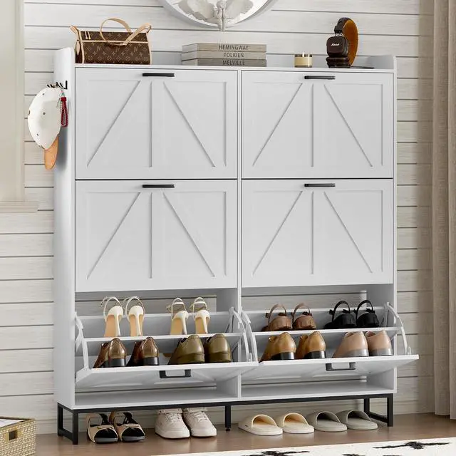 Main image of Shoe Cabinet with 6 Flip Drawers Narrow Shoe Storage Cabinet Organizer Wooden Freestanding Shoe Rack Hidden Slim Shoes Storage Cabinet for Entryway, Hallway, Living Room, Bedroom