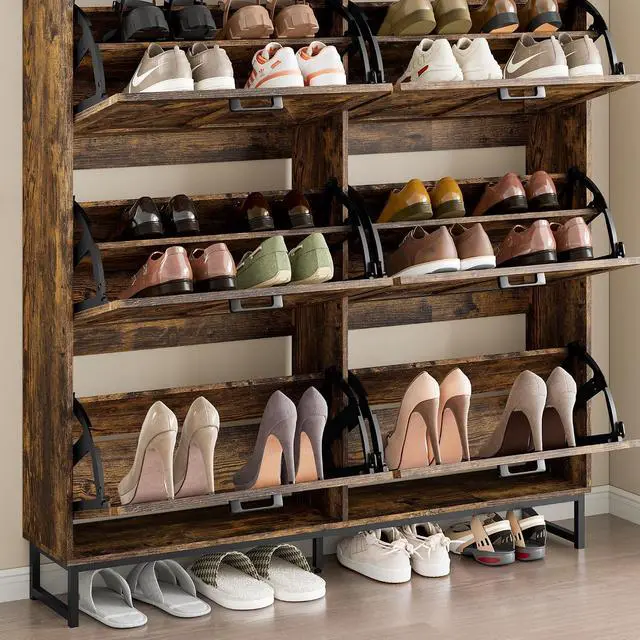 Alt view image 6 of 7 - Shoe Cabinet with 6 Flip Drawers Narrow Shoe Storage Cabinet Organizer Wooden Freestanding Shoe Rack Hidden Slim Shoes Storage Cabinet for Entryway, Hallway, Living Room, Bedroom