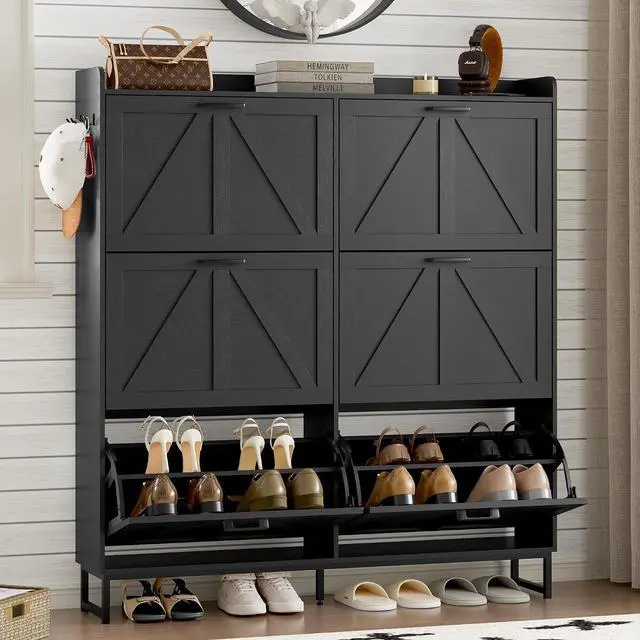 Main image of Shoe Cabinet with 6 Flip Drawers Narrow Shoe Storage Cabinet Organizer Wooden Freestanding Shoe Rack Hidden Slim Shoes Storage Cabinet for Entryway, Hallway, Living Room, Bedroom