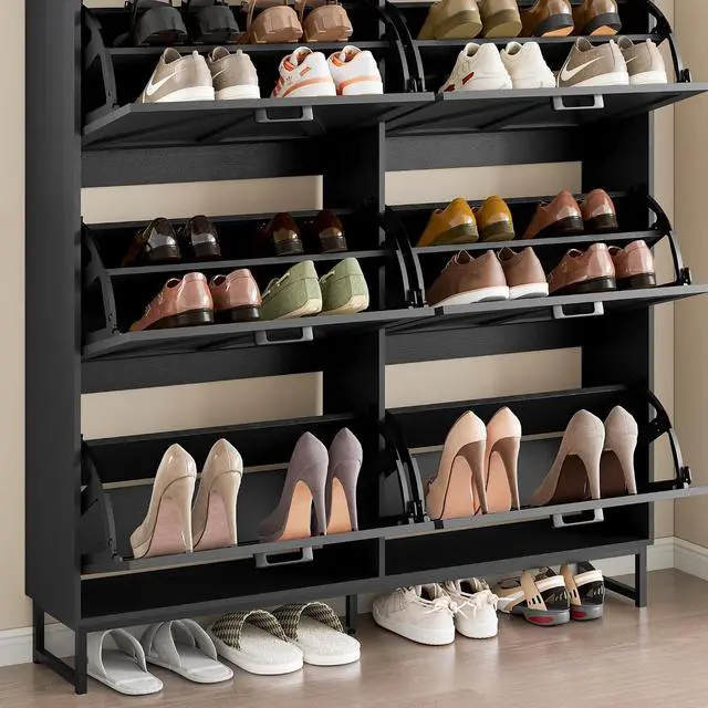 Alt view image 6 of 7 - Shoe Cabinet with 6 Flip Drawers Narrow Shoe Storage Cabinet Organizer Wooden Freestanding Shoe Rack Hidden Slim Shoes Storage Cabinet for Entryway, Hallway, Living Room, Bedroom