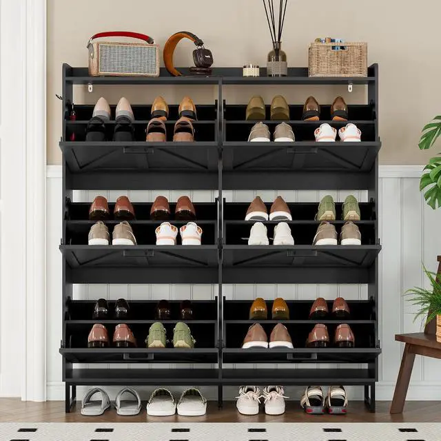 Alt view image 7 of 7 - Shoe Cabinet with 6 Flip Drawers Narrow Shoe Storage Cabinet Organizer Wooden Freestanding Shoe Rack Hidden Slim Shoes Storage Cabinet for Entryway, Hallway, Living Room, Bedroom