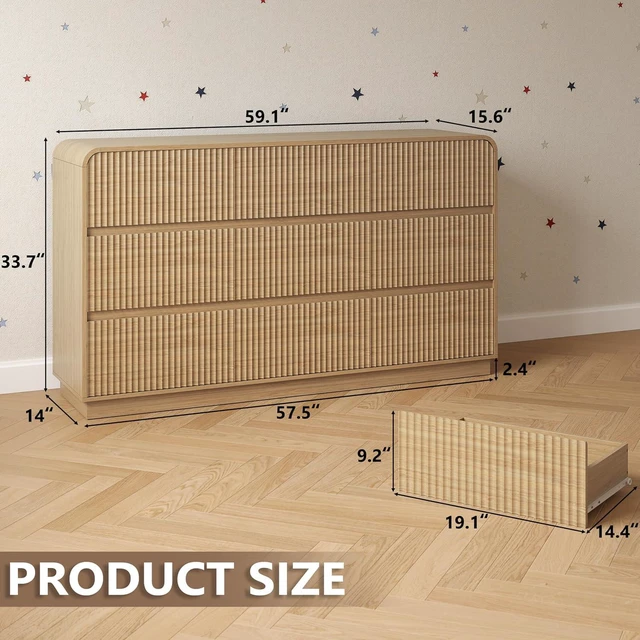 Alt view image 2 of 7 - Dresser for Bedroom with 9 Drawers, Fluted Chest of Drawers with Round Curved Corner, Hidden Handles, Modern Wood Storage Organizer for Bedroom, Nursery, Living Room