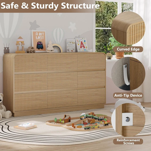 Alt view image 4 of 7 - Dresser for Bedroom with 9 Drawers, Fluted Chest of Drawers with Round Curved Corner, Hidden Handles, Modern Wood Storage Organizer for Bedroom, Nursery, Living Room