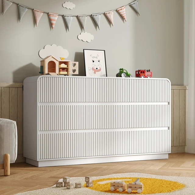 Main image of Dresser for Bedroom with 9 Drawers, Fluted Chest of Drawers with Round Curved Corner, Hidden Handles, Modern Wood Storage Organizer for Bedroom, Nursery, Living Room
